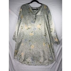 Liz‎ Claiborne Satin Floral Leopard Print Nightgown Sage Green Sleep Dress Sz XL